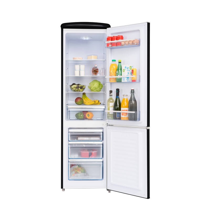 Retro Vintage Schwarzer Kombi-Kühlschrank 244L CB255RNA++ FrigeluX