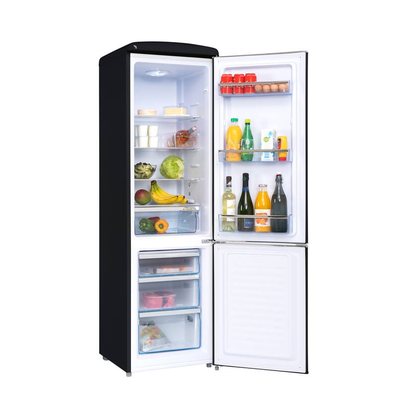 Retro Vintage Schwarzer Kombi-Kühlschrank 244L CB255RNA++ FrigeluX